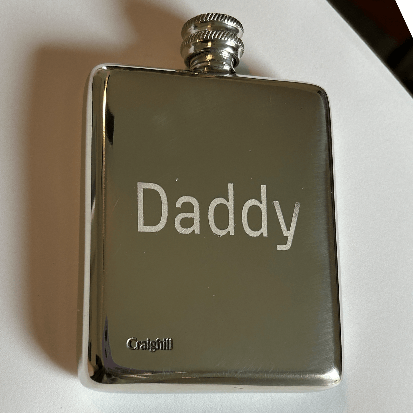 Exclusive, Engraved DADDY King-Post Flask Drinkware & Bar Afternoon Light